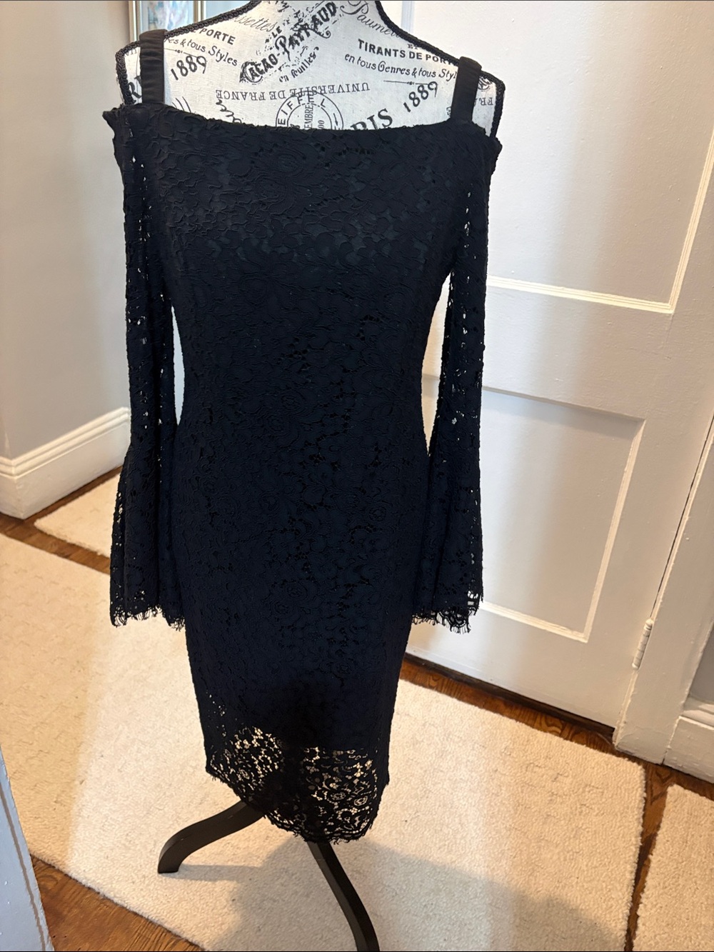 Black Lace Off-Shoulder Long Sleeve Dress